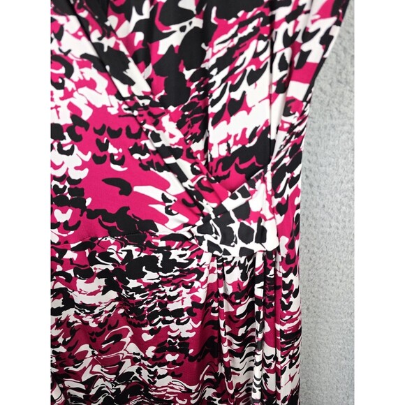 Rena Lange Pink Black White Abstract Print Dress US 12 EU 38 Ruched V Neck Chic - Picture 13 of 13